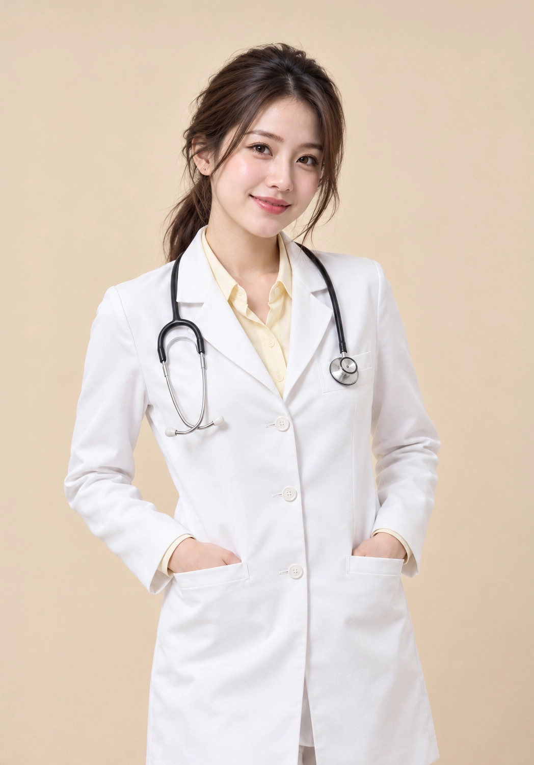 ชุดยูนิฟอร์มแพทย์ เสื้อกาวน์หมอหญิงสีขาว Doctor Gown รับผลิตโดย VS Uniform Group