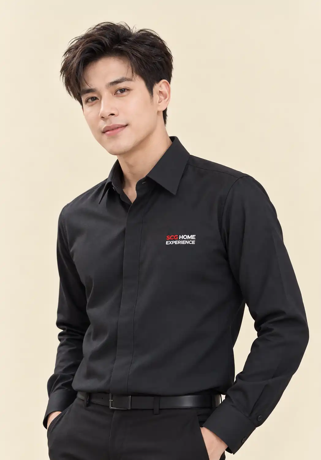 เสื้อเชิ้ตยูนิฟอร์มพนักงานชาย SCG HOME Experience แขนยาวสีดำ ผลิตโดย VS Uniform Group