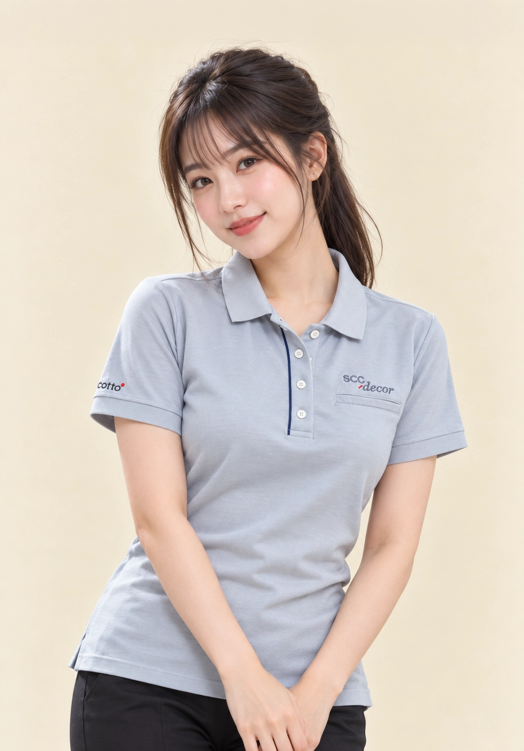 เสื้อโปโลพนักงานหญิงสีเทา Cotto รับผลิตเสื้อโปโลโดย VS Uniform Group